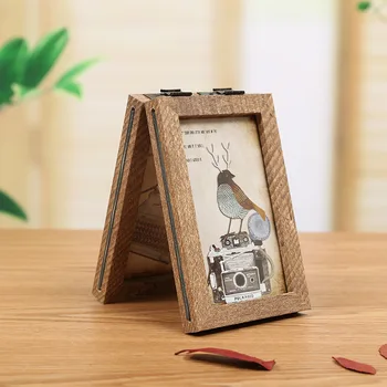 

Double Folding Wooden Photo Frame Set Table Creative Folding Double-Sided Retro Simple Combination Literary Picture Frame