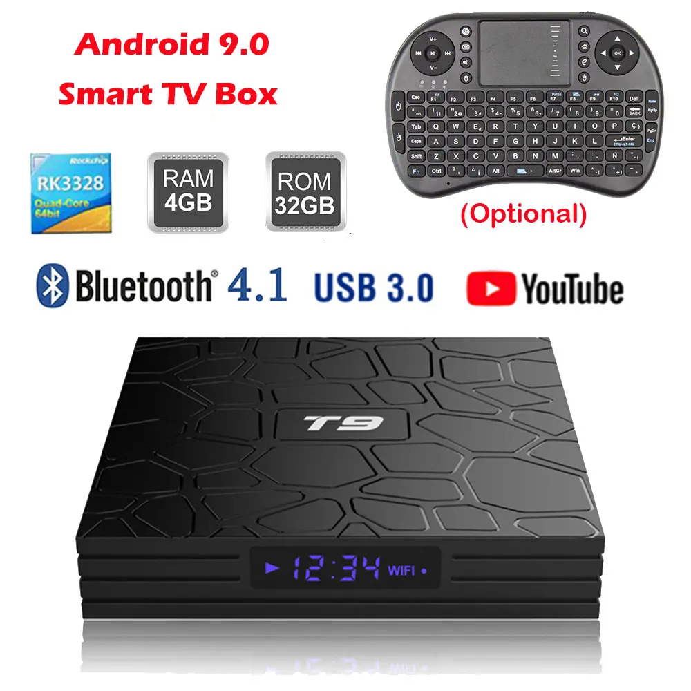 T9 Android 9 0 ТВ приставка 4 Гб ОЗУ 32 ПЗУ RK3328 четырехъядерный USB 3 Smart tv 4K HD 2 4G wifi Bluetooth 1
