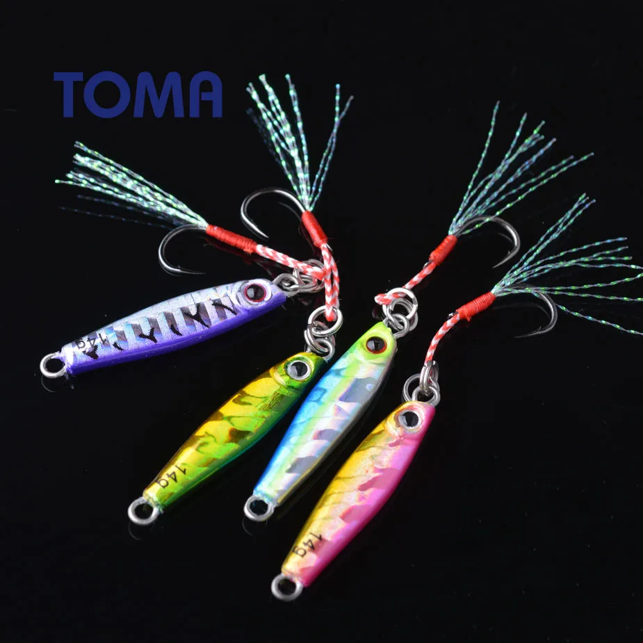 

TOMA 4PCS/Lot Metal Jigging Lure Lead Fish 7g 14g 28g 40g 3D Eyes Slow Sinking Long Cast Fishing Lure Spoon Wobblers Hook