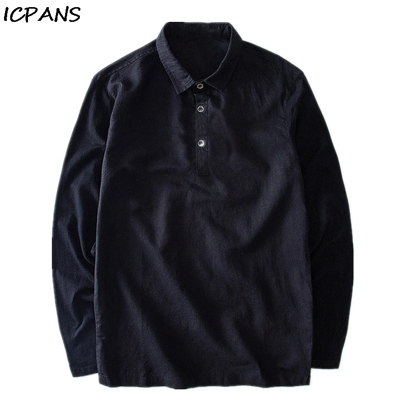 

ICPANS 55% Linen + 45% Cotton Men's Casual Shirt Slim Fit Long Sleeve Summer Autumn 2019 Chemise Homme Plus Size XXXL 4XL