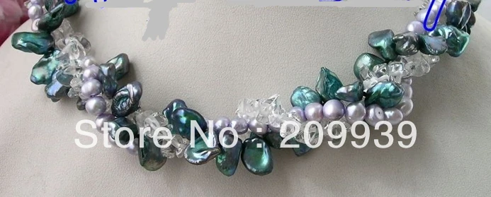 

free shipping>>@@ JY&2921 Blue Keshi Lavender Baroque Pearl Crystal Necklace