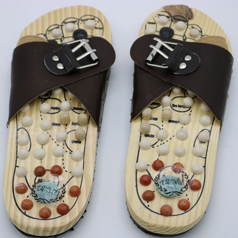 Healthsweet 1 Pair Wooden Base Acupunture Foot Massage Slippers Shoes Reflexology Natural Stone Acupoint Foot Massager Slipper Healthsweet 1 Pair Wooden Base Acupunture Foot Massage Slippers Shoes Reflexology Natural Stone Acupoint Foot Massager Slipper