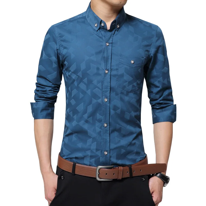 2016 New Fashion Men's Shirt Long Sleeve Jacquard Weave Slim Fit Shirt Men Business Casual Cotton Shirt Men Camisa Masculina 5XL