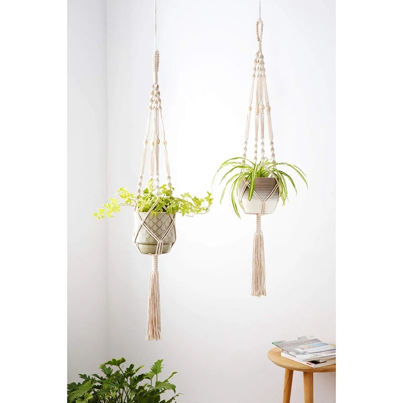 CSS вешалки для макраме для растений, подвесные корзины для растений, хлопковые веревки с бусинами, 4 ножки, 90 см
