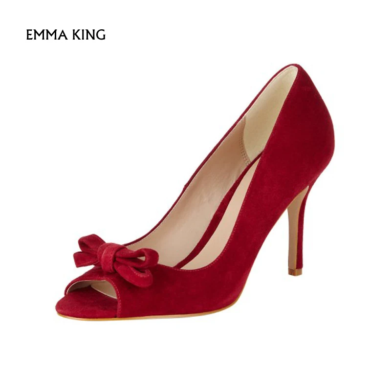 

EMMA KING Women's Red Heels Bow Peep Toe Heels Stiletto Heels Pumps A Pair Of Shoes For Any And Every Occasion Party Shoes Woman