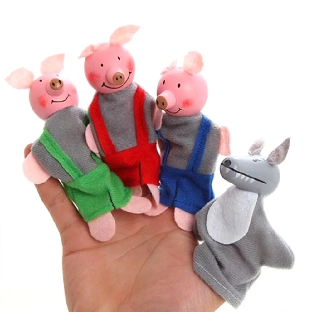 New 3 Pig And 1 Gree Wolf Finger Toy Little Pigs Finger
