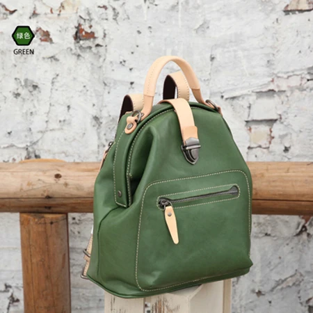 [Новинка] YIFANGZHE винтажный женский рюкзак из натуральной кожи, Модный стильный рюкзак из натуральной кожи для девочек с высококачественной металлической фурнитурой - Цвет: Green