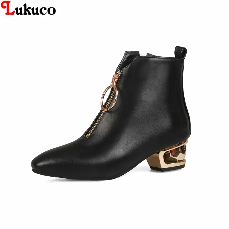 

Lukuco Snow Women Boots PU Leather Shoe Square Heel Large Size 43 44 45 46 47 48 Handmade High Quality Free Shipping Shoes Woman