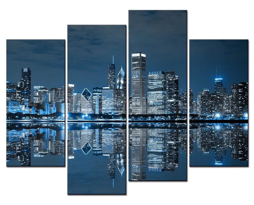 4 Panels City Colorful Beautiful View At Night Light Up Canvas Print Home Decorcity Skyline Painting Skyline Painting Canvas Printscanvas Painting Aliexpress