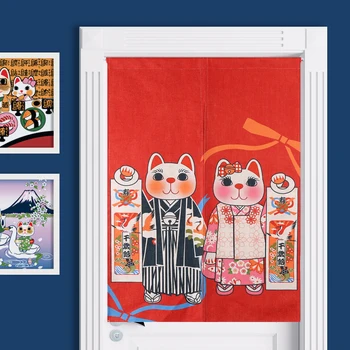 

Japanese Cartoon Cat Curtains Noren Retro elegant Door Curtain Linen Study Bedroom Home Decor Bedroom Kitchen Curtain