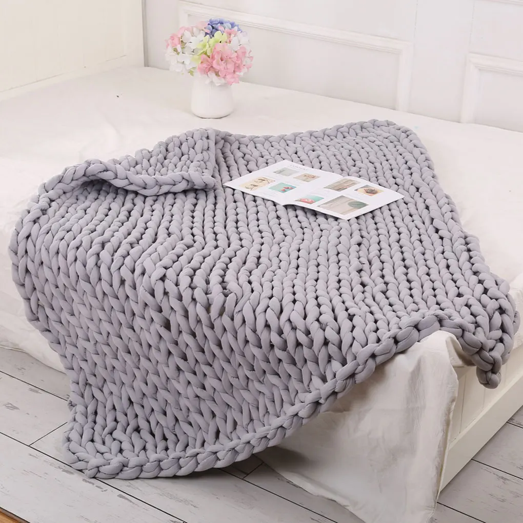Thick Wool Blanket Chunky Knit Door Mat Carpet Rug Sofa Bed Lounge