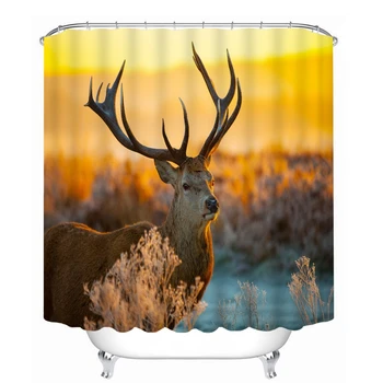 

3D Animal and Bird Print Shower Curtains Deer Horse Panda Giraffe Wolf Penguin Peacock Bathroom Waterproof Hanging Drapes