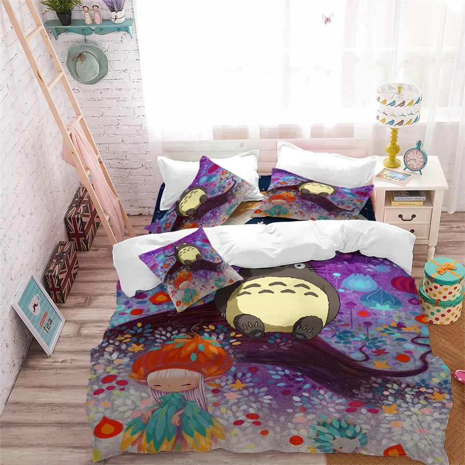 Цветной мультяшный Комплект постельного белья с принтом Тоторо, пододеяльник, детское милое постельное белье, праздничный подарок, наволочка, домашний текстиль