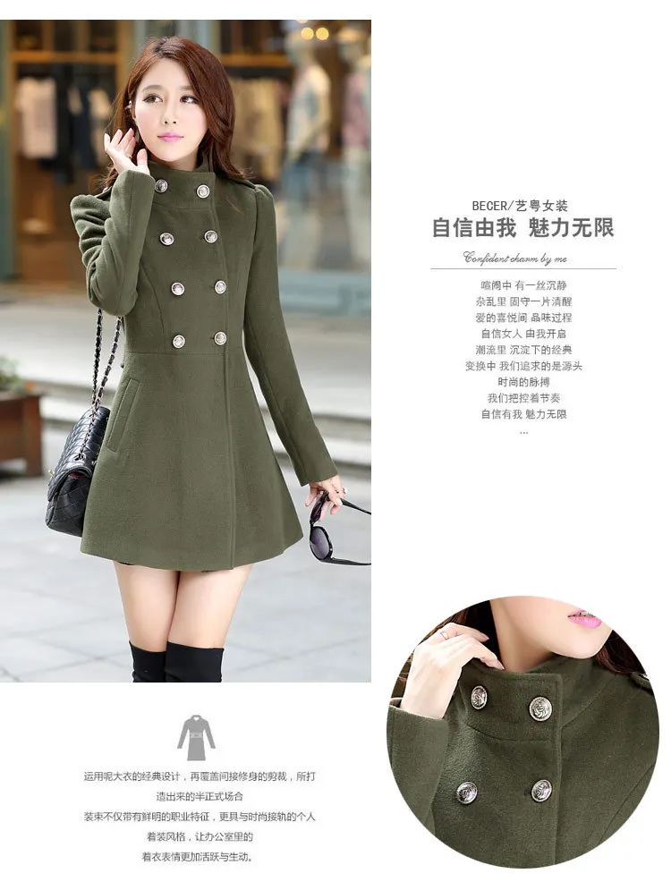 Весна зима новое длинное шерстяное пальто женское корейское тонкое женское тонкое шерстяное пальто Верхняя одежда размера плюс QY15080306