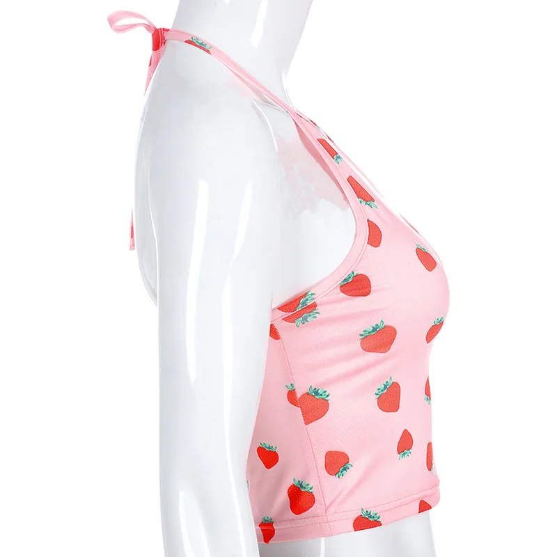 ArtSu женские летние топы с клубничным принтом, розовый милый кроп-топ, Camis Kawaii, топ без рукавов с бретельками на шее, Cami, уличная одежда ASVE20571