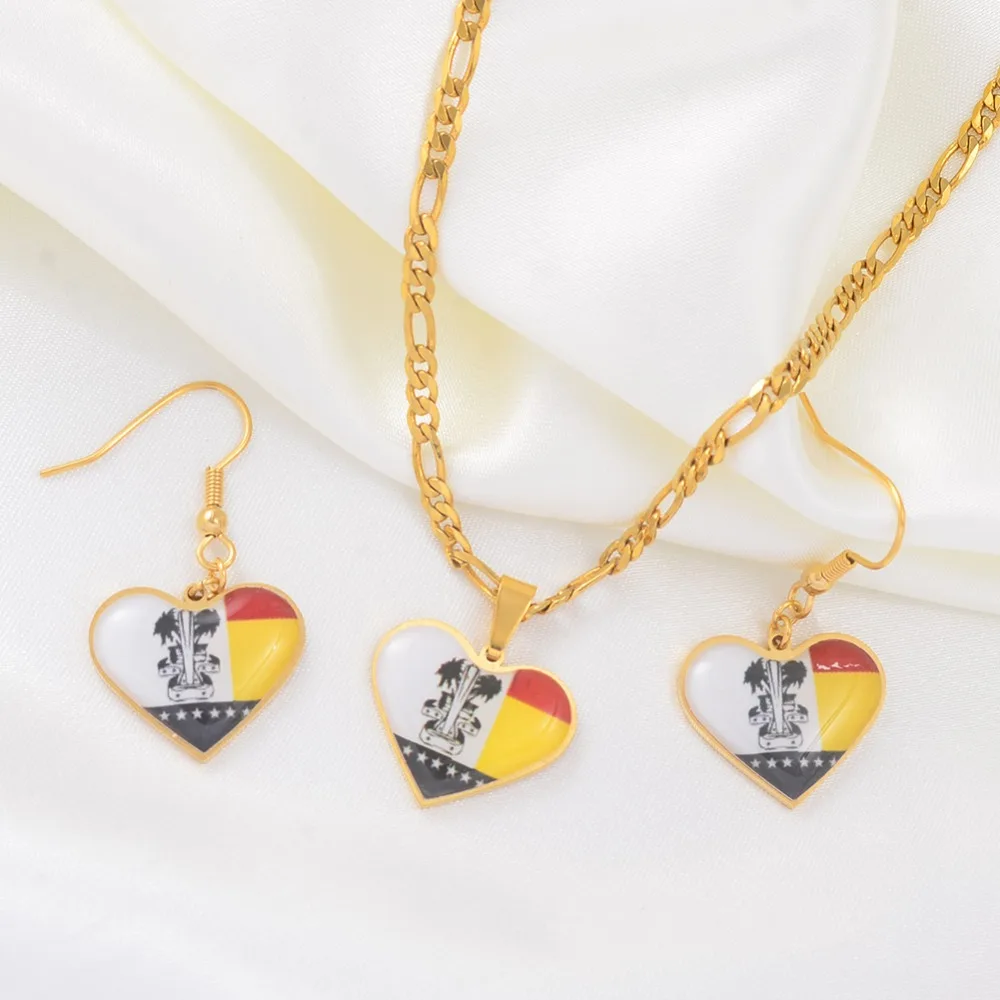 

Anniyo Heart PNG Madang Province Flag Pendant Necklaces and Earrings for Women Girls Papua New Guinea Jewellery Sets #063321