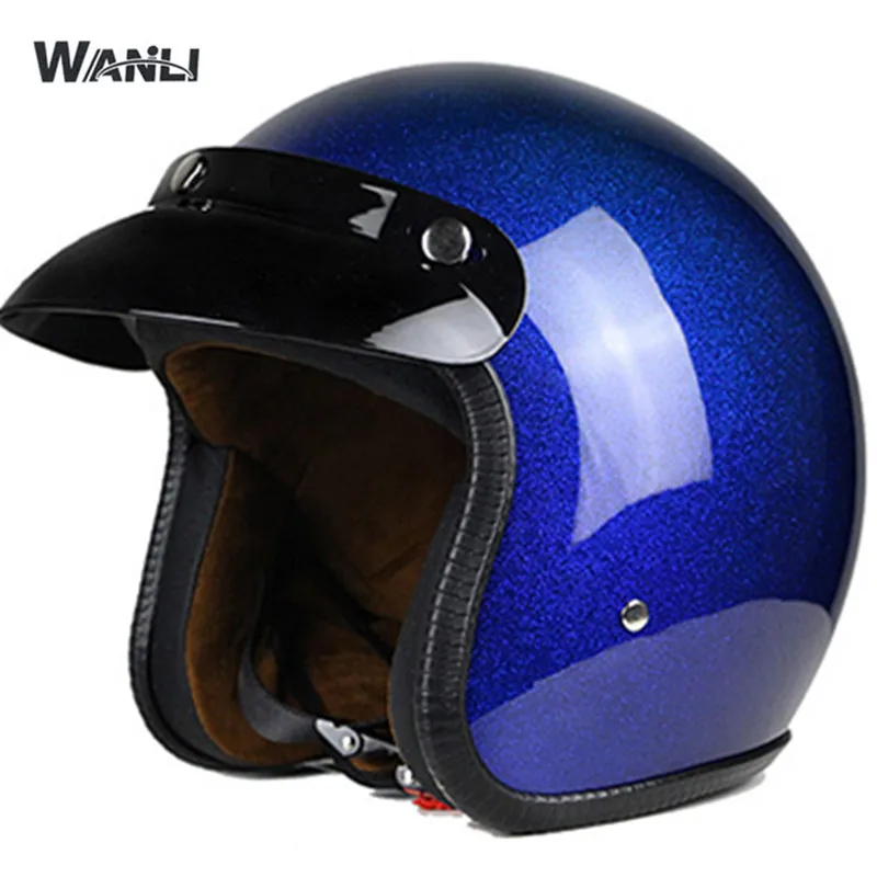 

blue shine Harley helmet New imported authentic retro style of the motorcycle helmet with Flash silver Colour