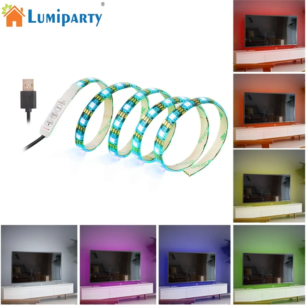 LumiParty 1 м/3.28FT ТВ сзади полосы света 60 светодиодный лампы USB Мощность RGB Multi-color под шкаф свет настроения для средний плоский Экран