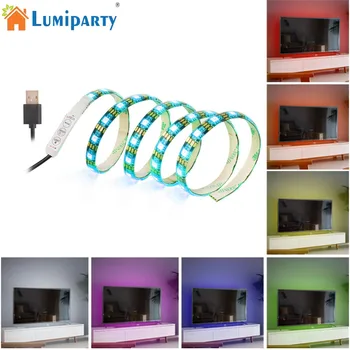 

LumiParty 1M/3.28FT TV Back Strip Light 60 LED Bulbs USB Power RGB Multi-color Under Cabinet Mood Light for Medium Flat Screen