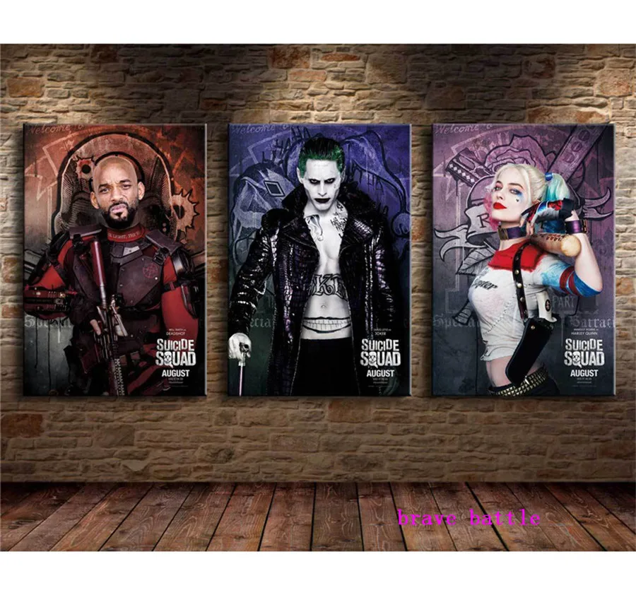  Joker  Harley Quinn Suicide Squad 3 Pieces Canvas Painting 