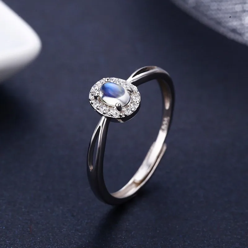 

925 Sterling Silver Oval Natural Moonstone Accent Rings For Women Wedding Engagement Jewelry Finger Anillos Bague Aneis Anillo