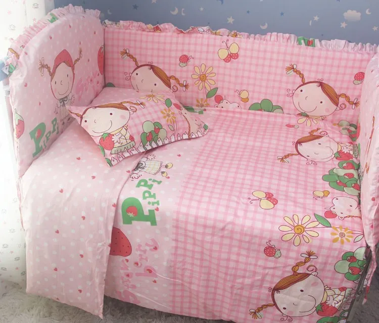 

Promotion! 7pcs embroidered girl baby bedding set Quilt bed Bumper (bumper+duvet+matress+pillow)