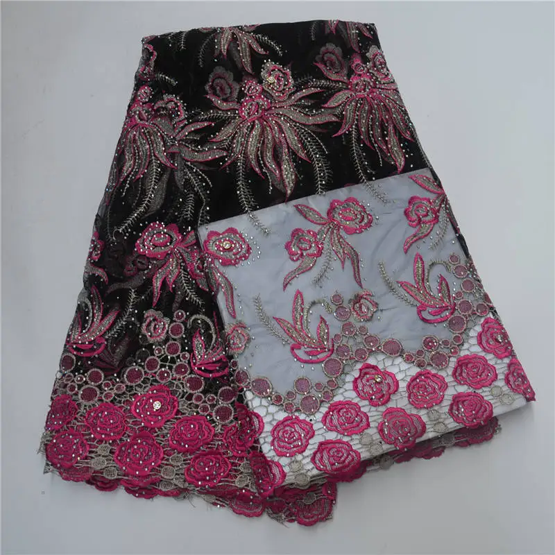 

2018 African lace fabric Nigerian wedding lace high quality wine color french net tulle lace with stones
