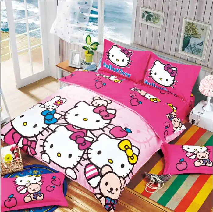 Комплект постельного белья с рисунком Hello Kitty Doraemon 4 шт./3 шт. пододеяльник набор постельного белья из мягкого полиэстера набор простыней для плоской кровати наволочка - Цвет: 19