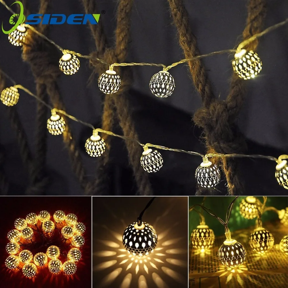 

OSIDEN Golden LED String Lights AC220V EU Plug5M 20Leds Christmas Wedding Decor Light String Warm White Golden Ball Fairy String