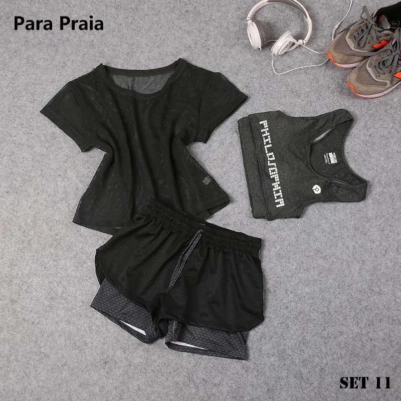 Sport Wear Three Piece Yoga Set Sport Shirt for Women Sports bra Fitness Flare Pants Leggings Tracksuit Gym Leggings 15 Colours 