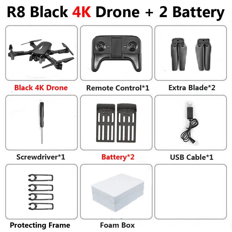 R8 Дрон с двойной камерой 4 K PX1600W HD WiFi FPV скорость Регулируемый оптический поток Автоматическая красота RC Квадрокоптер вертолет XS816 - Color: Black 4K 2B Foam