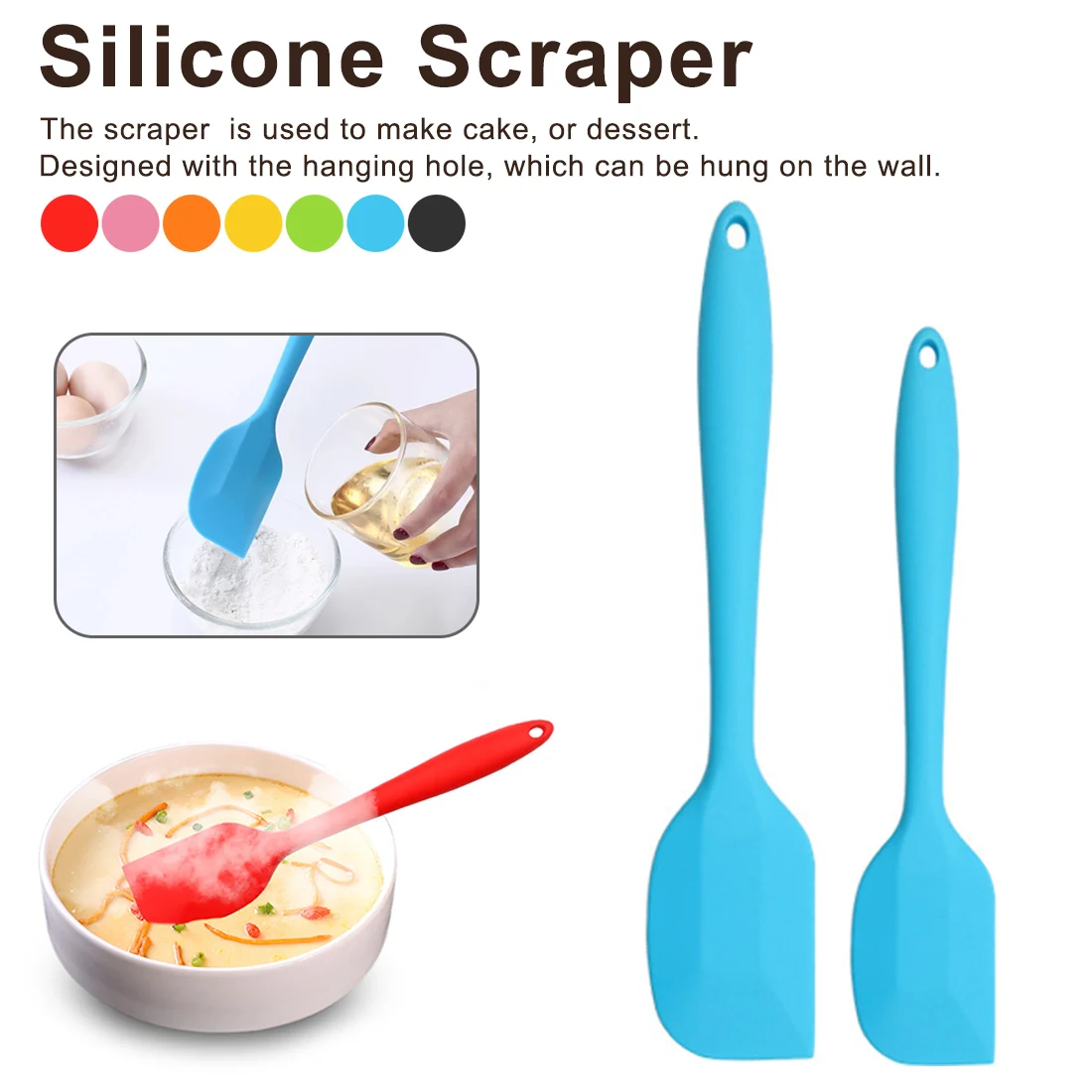  2Pcs Big +Small Silicone Cake Dough Scraper Mixing Batter Scraper Brush Butter Mixer Cake Brushes B