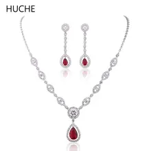 HUCHE High-End Jewelry Sets for Women Luxury Zirconia Pendants Necklaces Earrings Set Water Drop Wedding Women Decoration AT01
