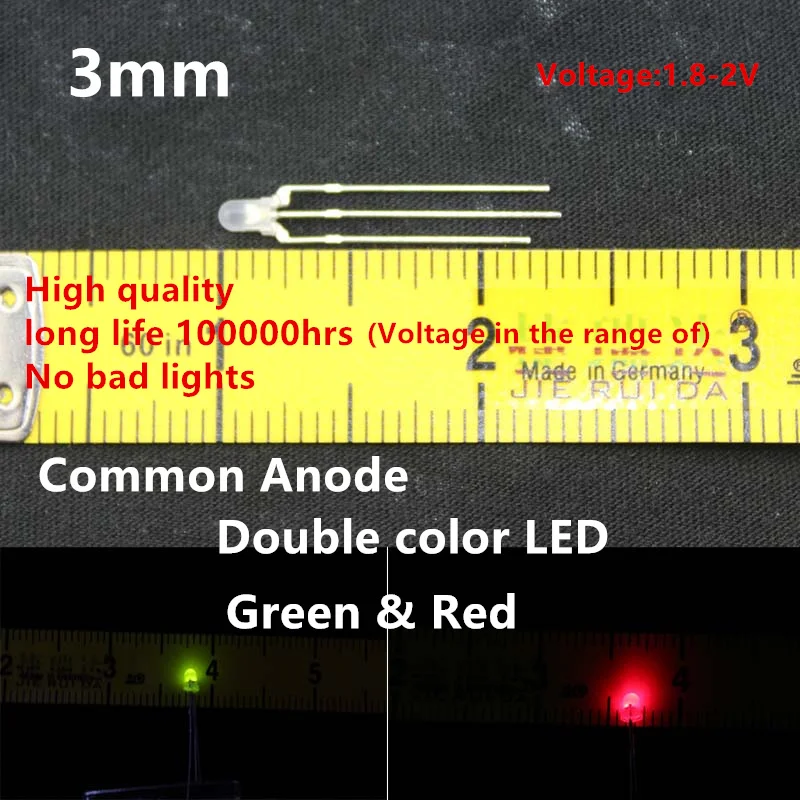 

High quality 20pcs LED 3mm Round Diffused Red & Green double Color Common Anode LED Diode Light Emitting Diode