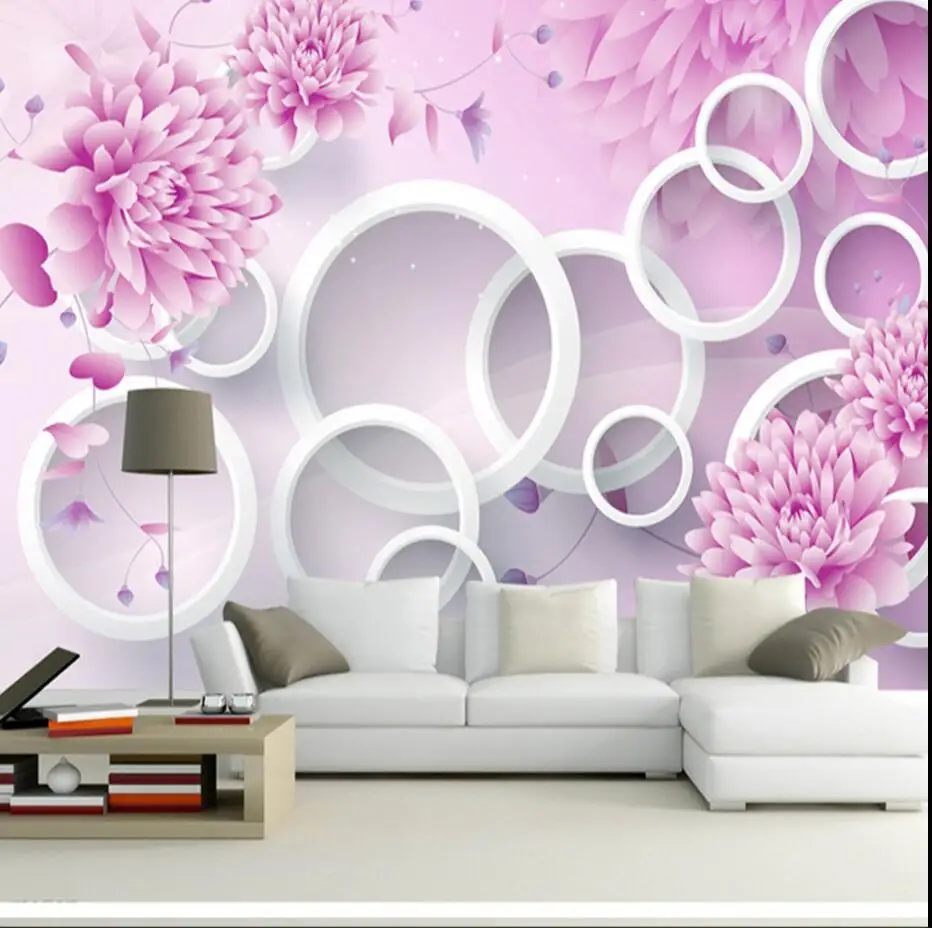 Us 8 64 52 Off Timbul Pink Bunga Lingkaran Wallpaper Mural Foto Kertas Dinding Hidup Rooom Tv Latar Belakang Dinding Seni Dekorasi Papel De Parede