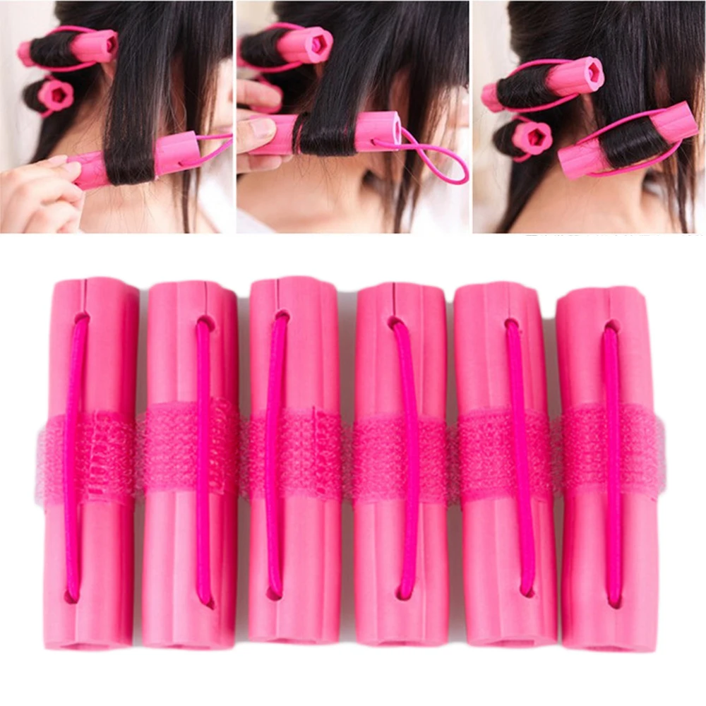 

6Pcs/Set Pink Flower Shape Soft Hair Curler Sleeping Magic Sponge Hair Rollers DIY Hair Design Curlers Twist Hairdresser Tool