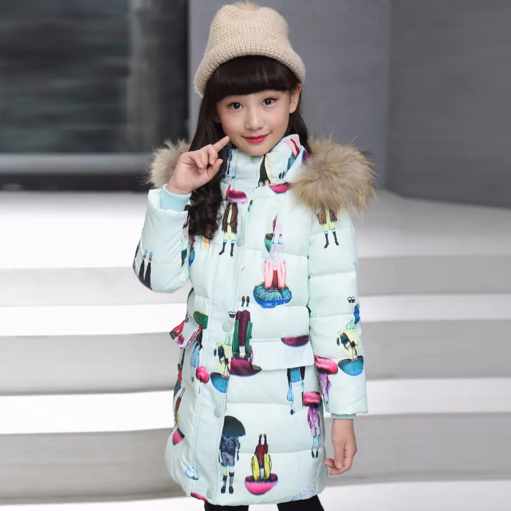 Girls winter coat Children in the long section down jacket 100 thick