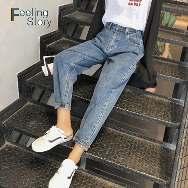 

Elastic High Waist Jeans Plus Size Wide-legged Loose Blue Jeans Boyfriend Ladies Jeans for Women Pants Feminino Mujer 2019