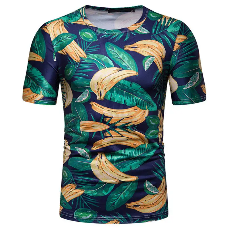 Пляжные футболки для мужчин, праздничная Пляжная футболка, топы с короткими рукавами и принтом листьев, открытые рубашки, праздничный Тонкий Топ с короткими рукавами#2h12