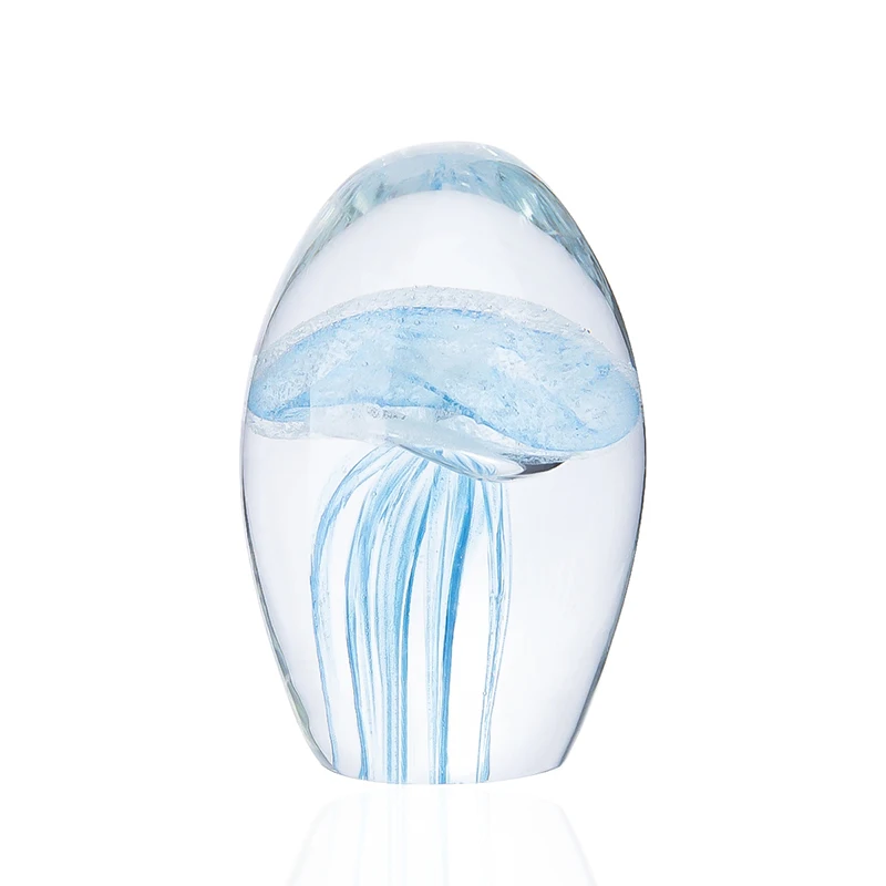 New 5/" Hand Blown Art Glass Paperweight Sculpture Figurine Ball Bubble Blue