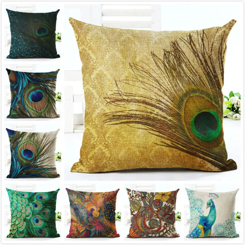 

Diy Cushion Cover 2019 Peacock Eye Decorative Blue Pillows for Sof Decorative Pillows Cushion Seat 45x45cm Home Decoration Sofa