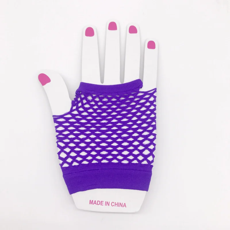 12 пар нейлоновых цветных перчаток без пальцев в сетку для 80-х., женские и девичьи товары для детской вечеринки, Костюмные аксессуары, сувениры - Цвет: Фиолетовый