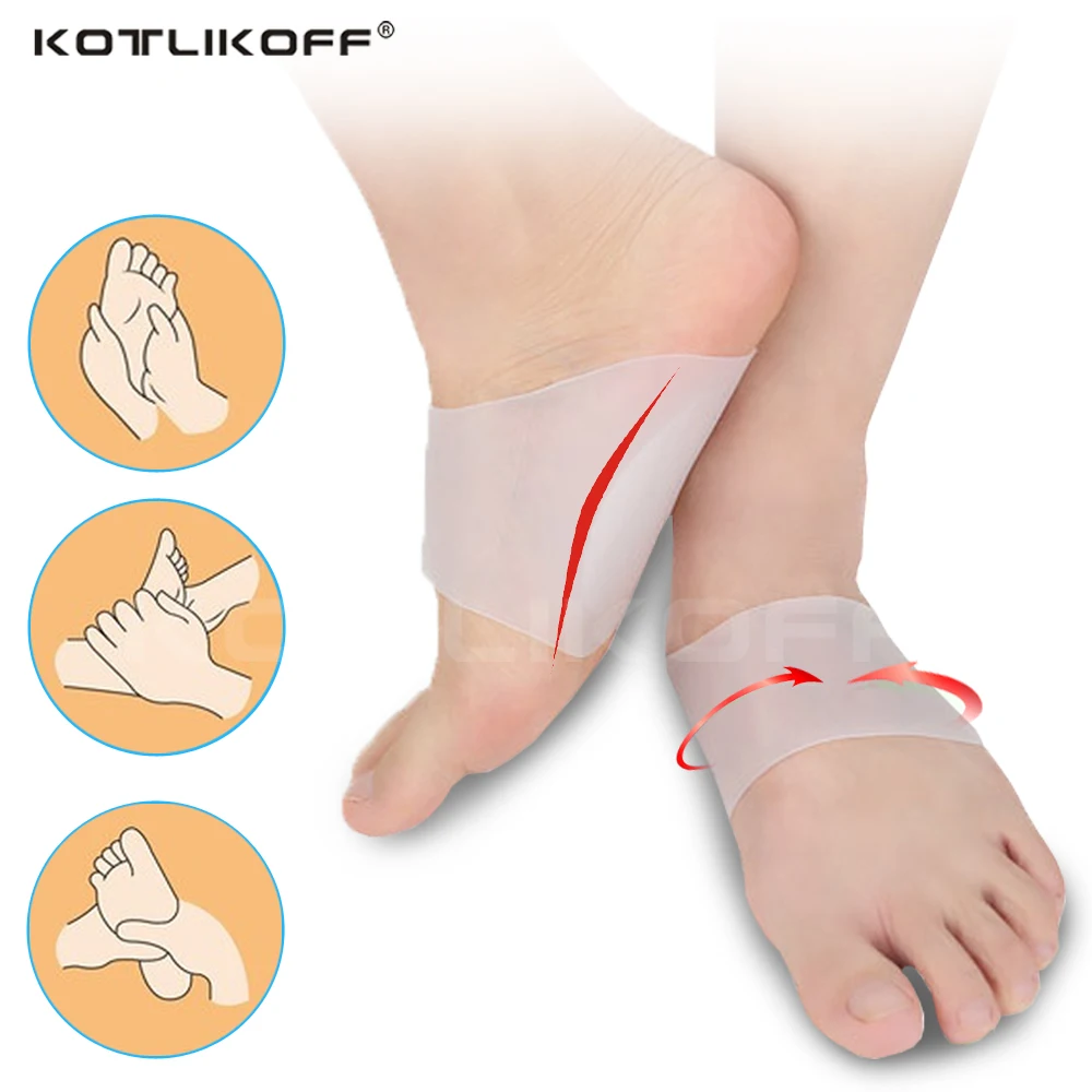 

KOTLIKOFF Silicone Gel Orthopedic High Arch Support Pad Flat Feet Orthotic Bandage Corrector Elastic Strap Insoles For Men Women