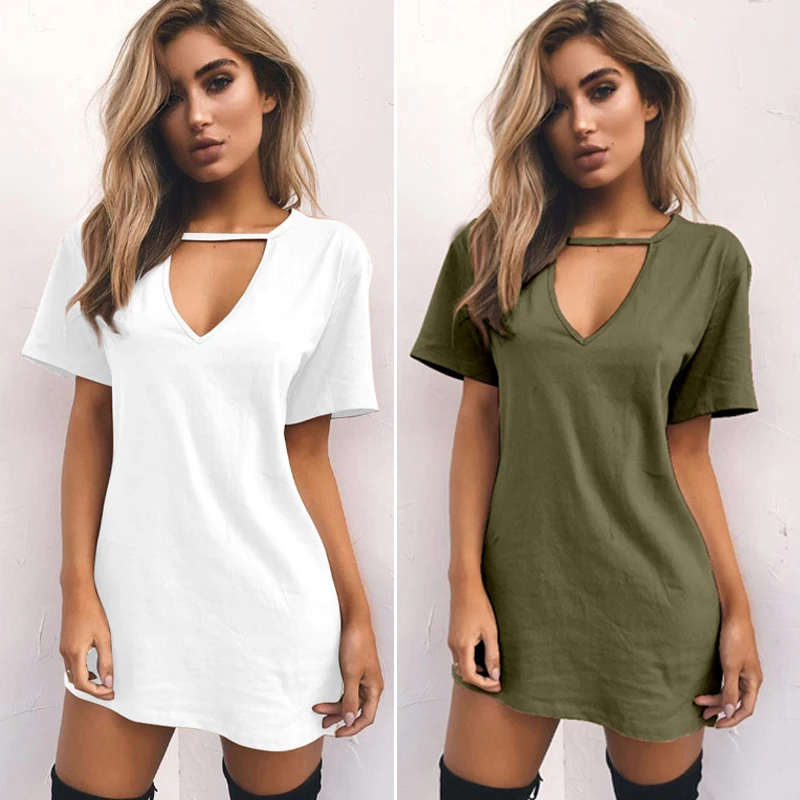 Rogi t-shirt Vestidos, летнее платье-футболка с v-образным вырезом, женские вечерние платья с коротким рукавом, женские белые и черные платья, топы, женская одежда 3XL