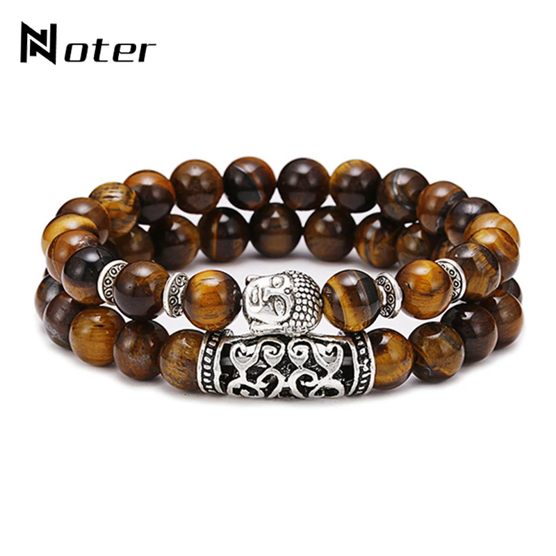 Noter 2pcs/set Couples Distance Bracelet Men Women Natural Lava Bracelet Stone Tiger eye Braclet Vintage Strand Braslet Pulseira