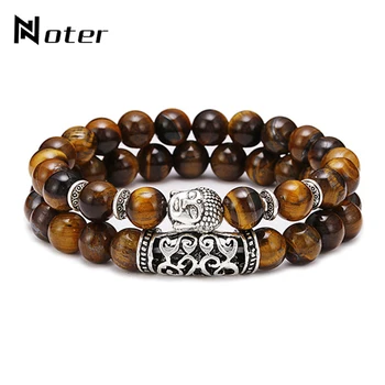Noter 2pcs/set Couples Distance Bracelet Men Women Natural Lava Bracelet Stone Tiger eye Braclet Vintage Strand Braslet Pulseira