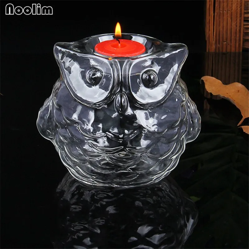 NOOLIM Creative Animals Owl Transparent Glass Romantic Candlestick Home