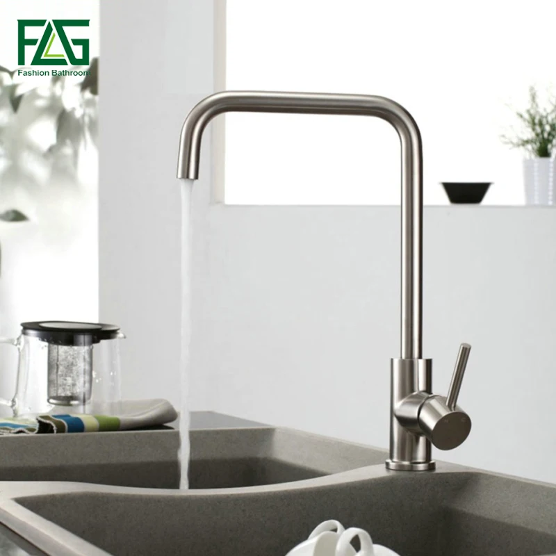 

FLG Factory Direct Sale Kitchen Faucet Brushed Nickel 304 Stainless Steel Sink Mixer 360 Degree Rotating Water Tap Kitchen CS010