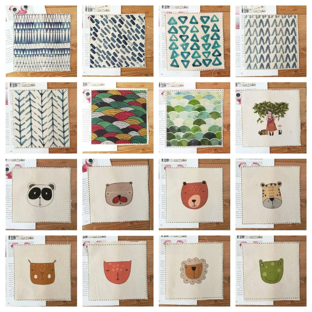 ZENGIA, 15x15 см, геометрический рисунок/панда/медведь, принт с животными, хлопок, лен, ткань для лоскутного шитья, декоративная холщовая ткань для сумок/украшений