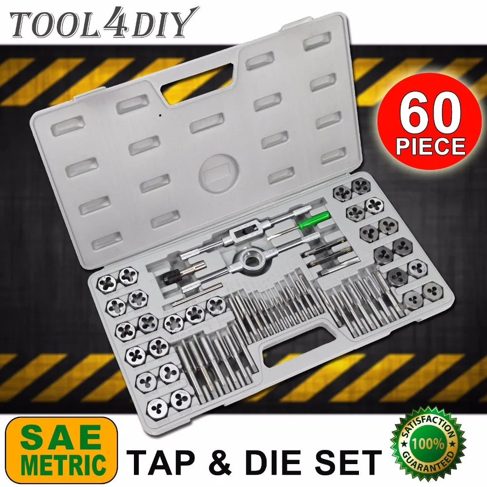 60 PC Metric SAE Imperial Tap & Die Set, Screw Thread Drill KIT, Thread